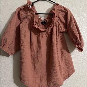 Lulu's Pink and Orange Puff Sleeve Ruffled Blouse
